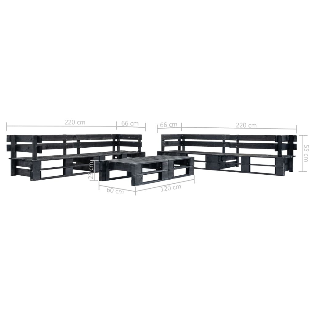 Sofás de paletes para jardim 6 pcs madeira preto