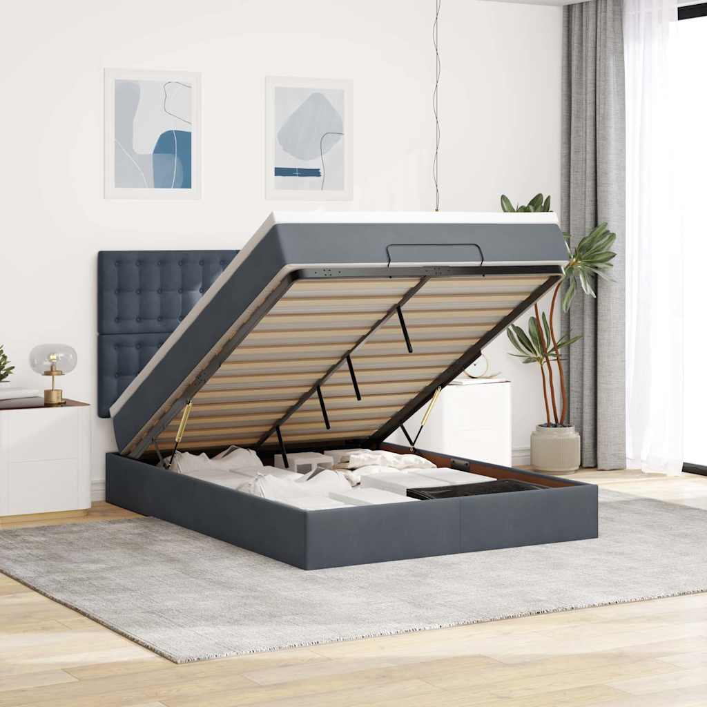 Estrutura de cama otomana colchões 140x200 cm cinzento escuro
