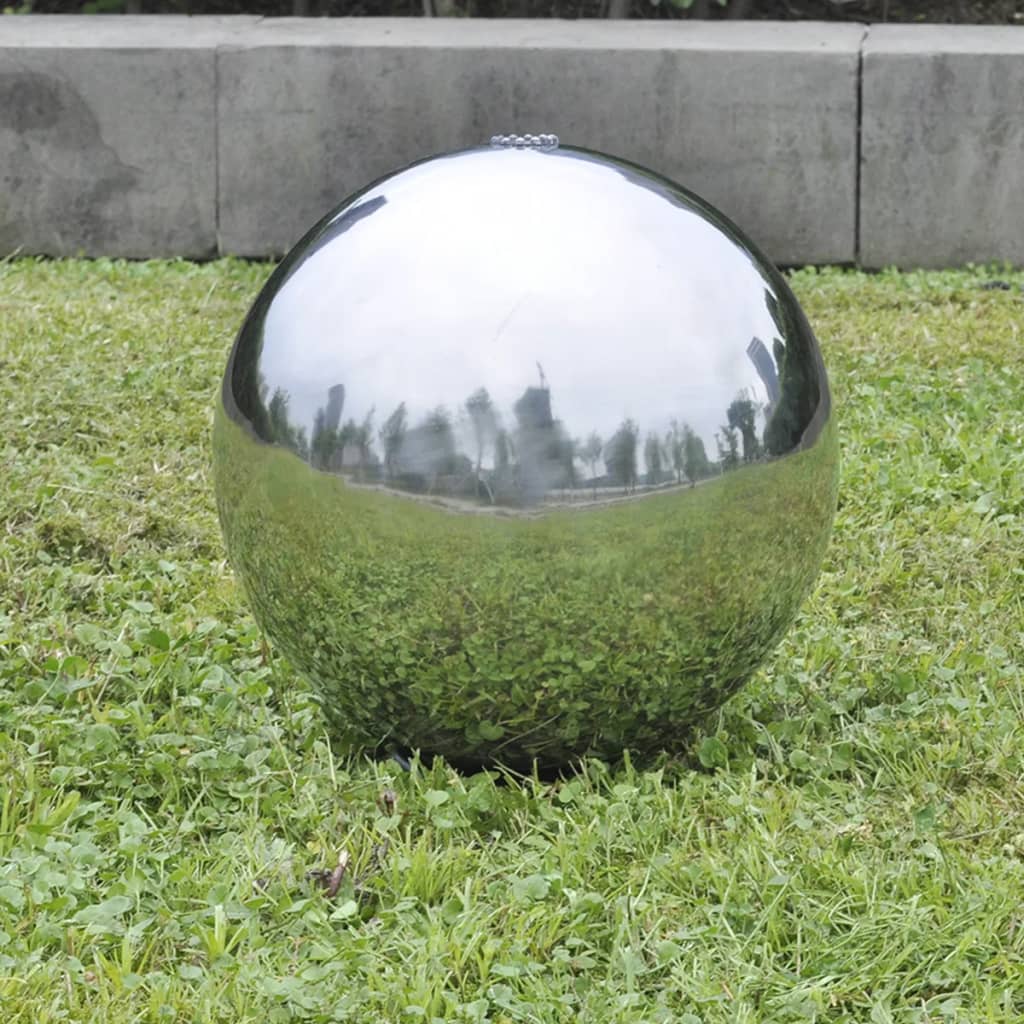 Fonte esfera com leds para jardim 20 cm aço inoxidável