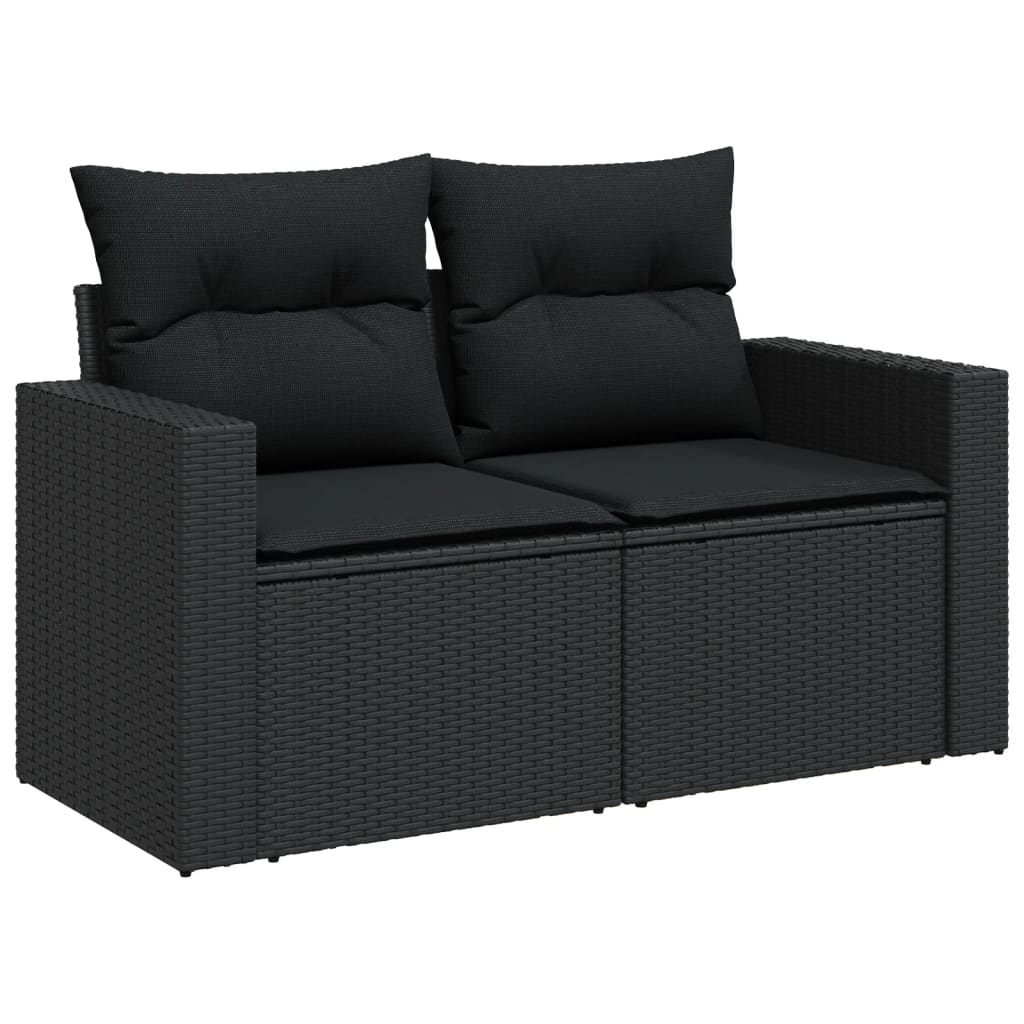 11 Pcs conjunto sofás de jardim c/ almofadões vime PE preto