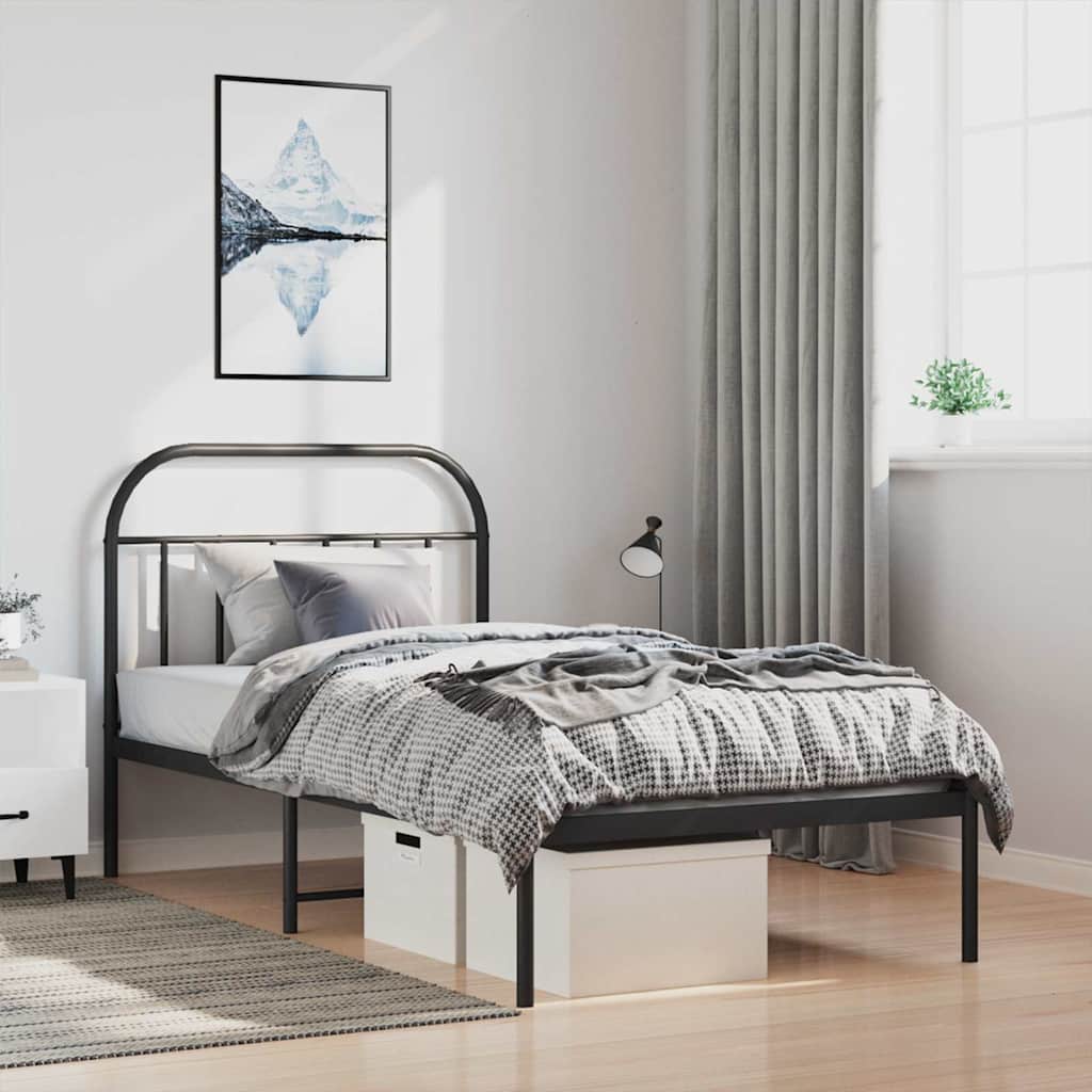 Estrutura de cama com cabeceira 100x200 cm metal preto