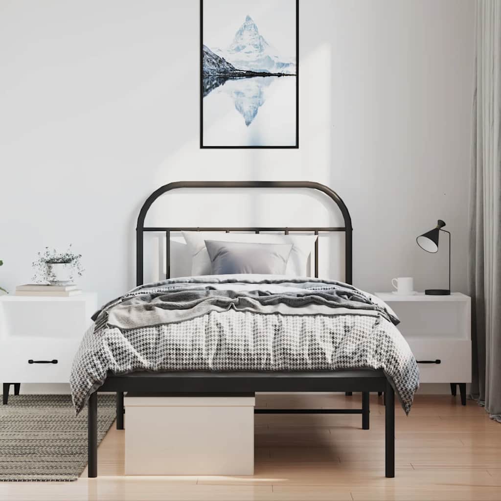 Estrutura de cama com cabeceira 100x200 cm metal preto