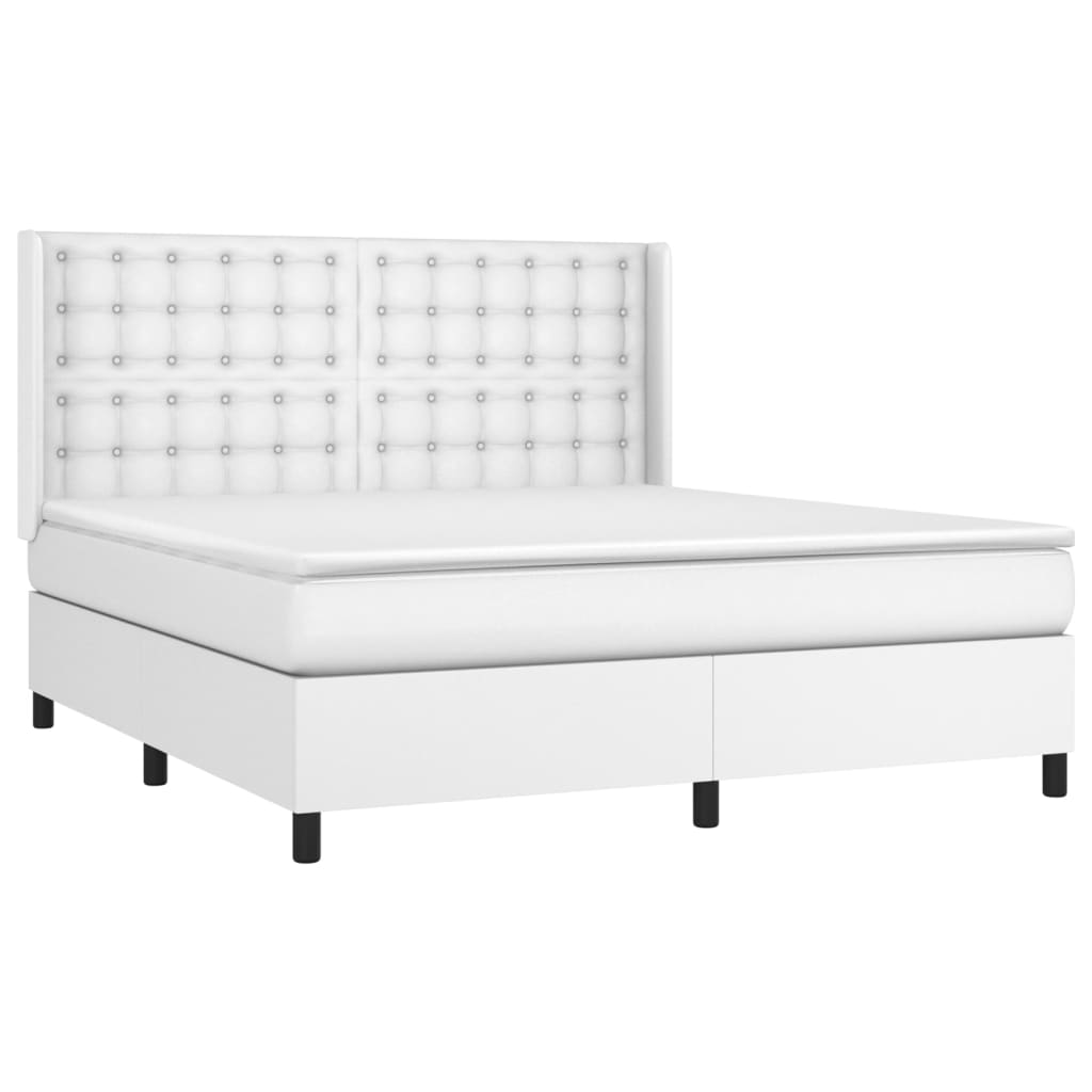 Cama box spring c/colchão/LED 160x200cm couro artificial branco