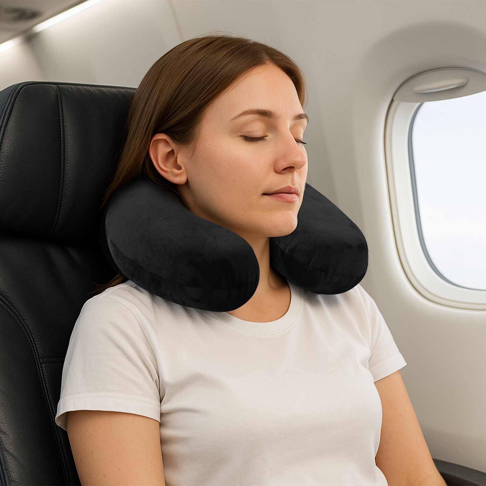 Almofada de viagem para o pescoço preto espuma de memória