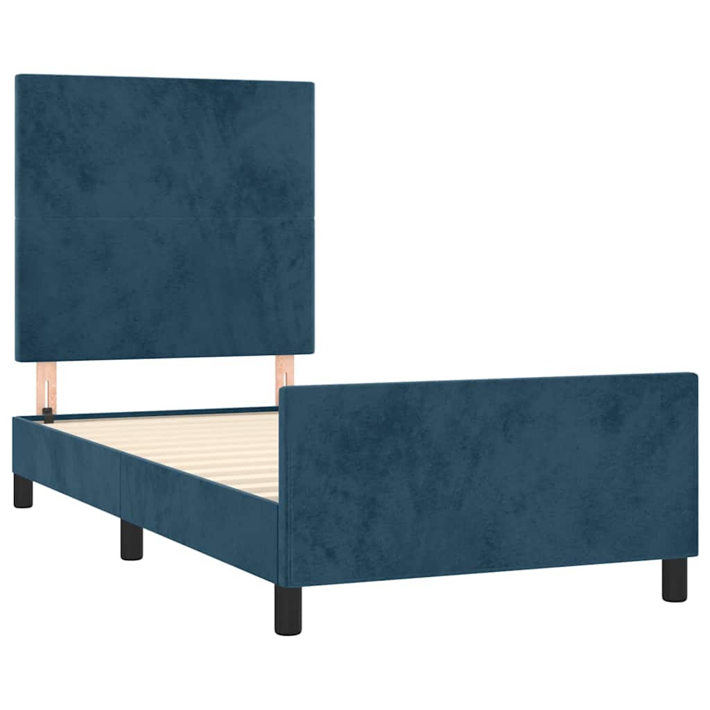 Estrutura de cama sem colchão 90x200 cm veludo azul-escuro