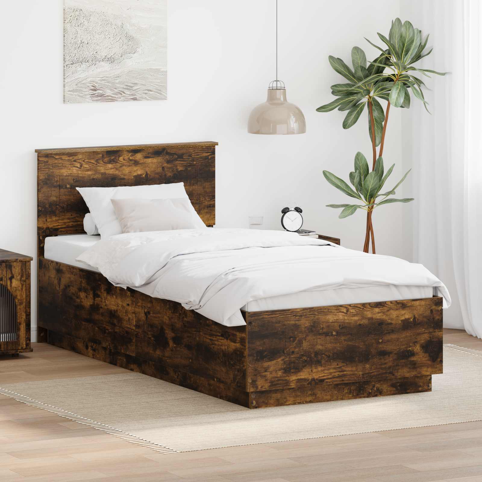 Estrutura da cama com cabeceira carvalho fumado 70 x 190 cm
