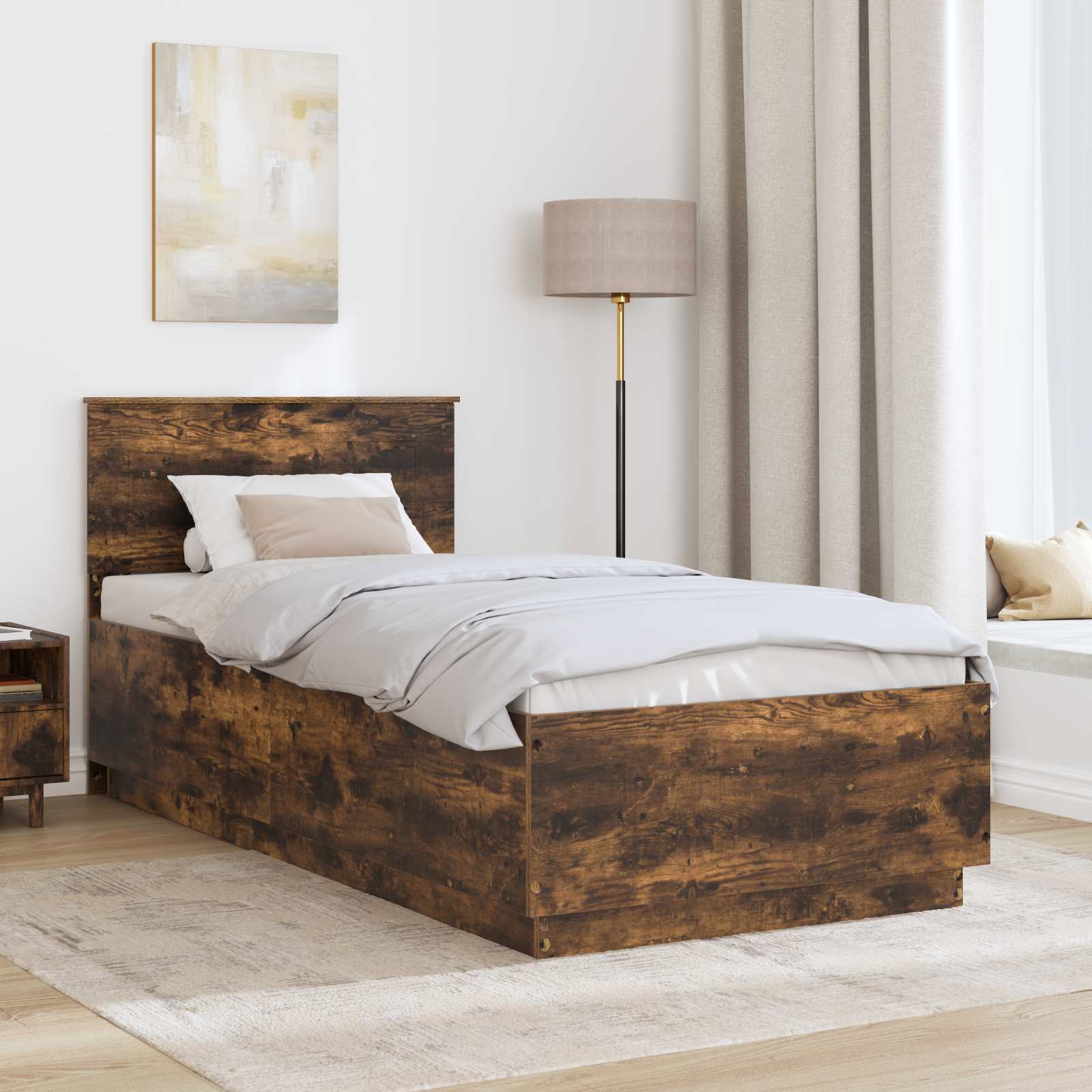 Estrutura da cama com cabeceira carvalho fumado 70 x 190 cm