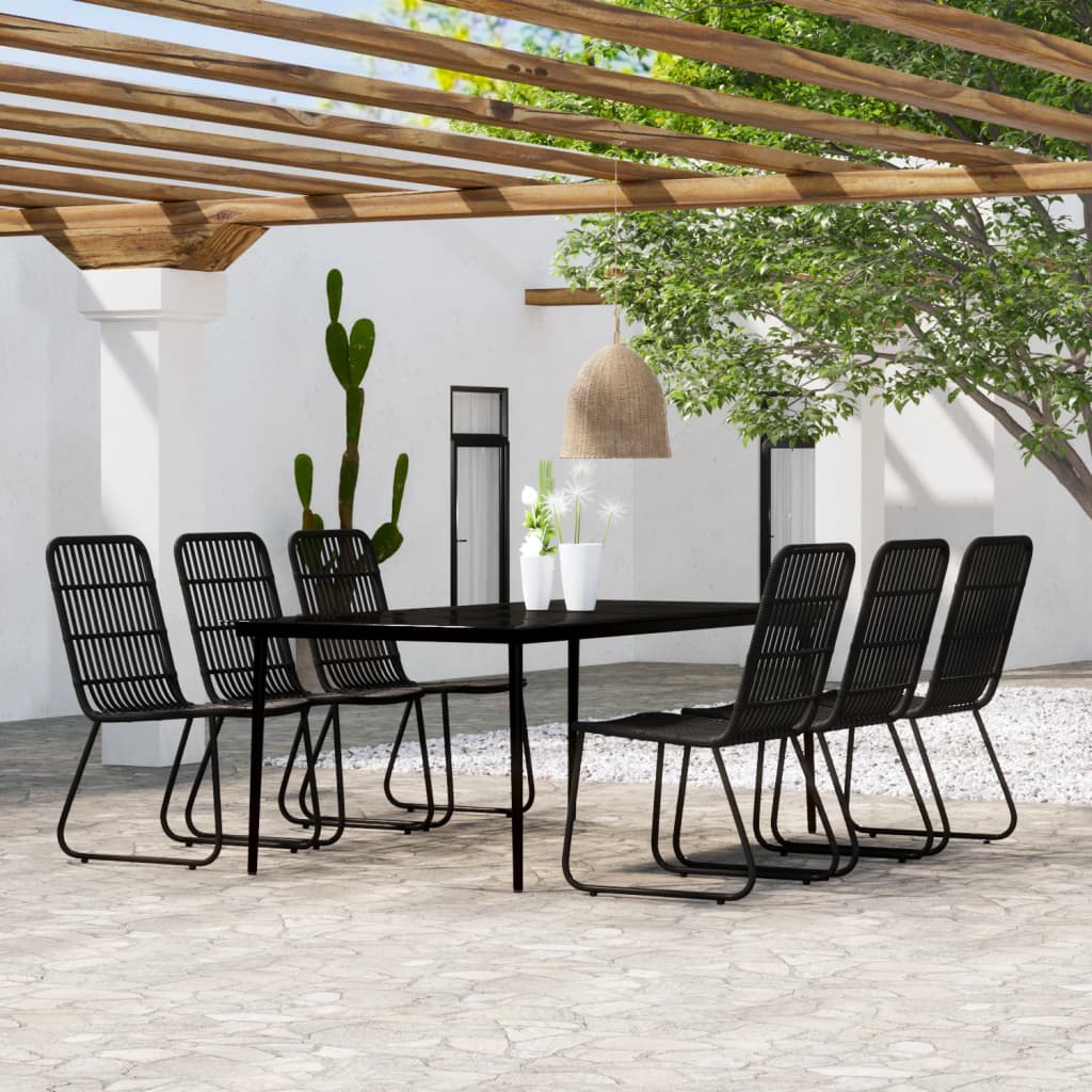 7 Pcs conjunto de jantar para jardim preto
