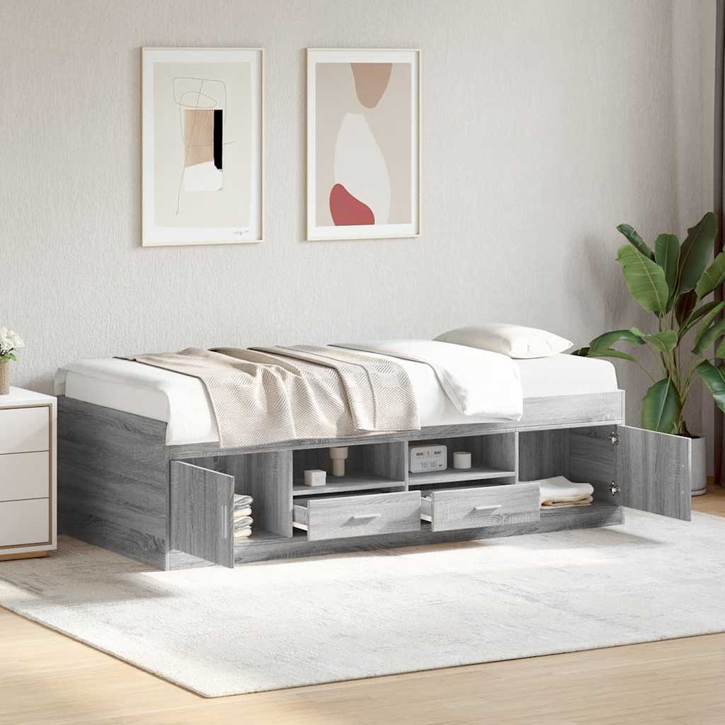 Sofá-cama com gavetas sem colchão 100x200 cm cinzento sonoma