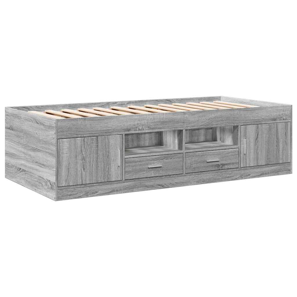 Sofá-cama com gavetas sem colchão 100x200 cm cinzento sonoma