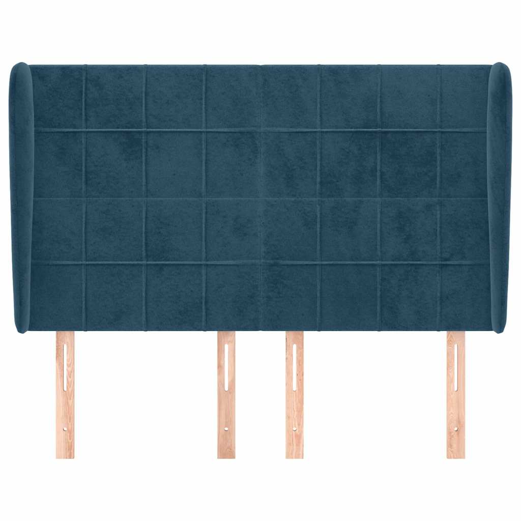 Cabeceira cama c/ abas veludo 147x23x118/128 cm azul-escuro
