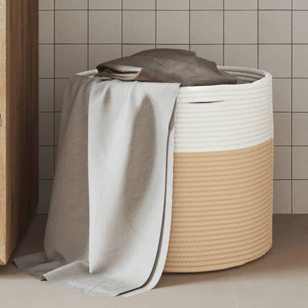 Cesto de arrumação ø40x35 cm algodão bege e branco