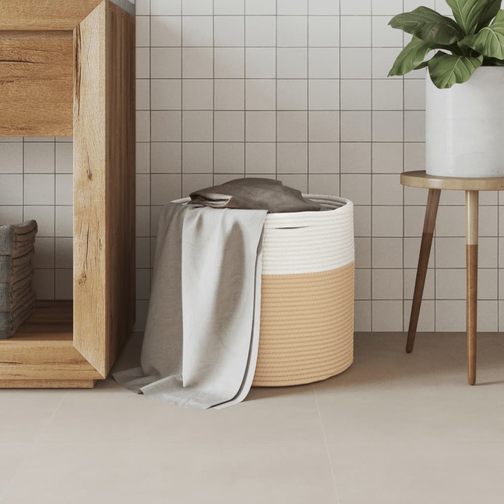 Cesto de arrumação ø40x35 cm algodão bege e branco