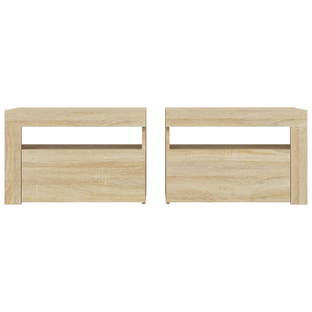 Mesas cabeceira c/ luzes LED 2 pcs 60x35x40 cm carvalho sonoma
