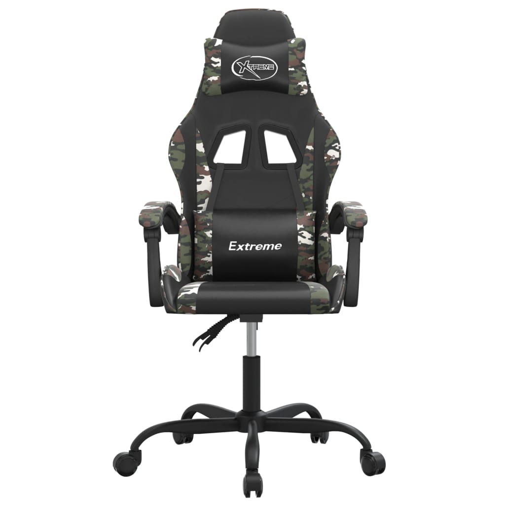 Cadeira gaming giratória couro artificial preto e camuflado