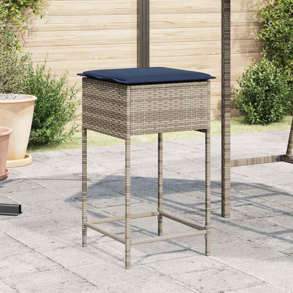 Banquetas de jardim com almofadas, 2 peças, em rattan sintético cinza