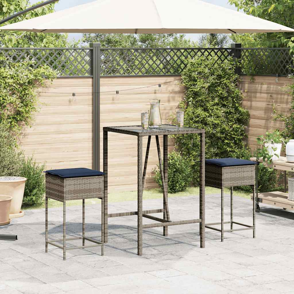 Banquetas de jardim com almofadas, 2 peças, em rattan sintético cinza