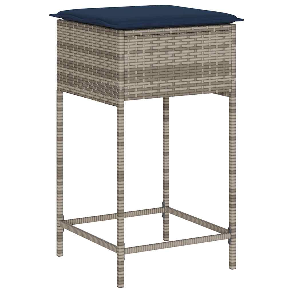 Banquetas de jardim com almofadas, 2 peças, em rattan sintético cinza