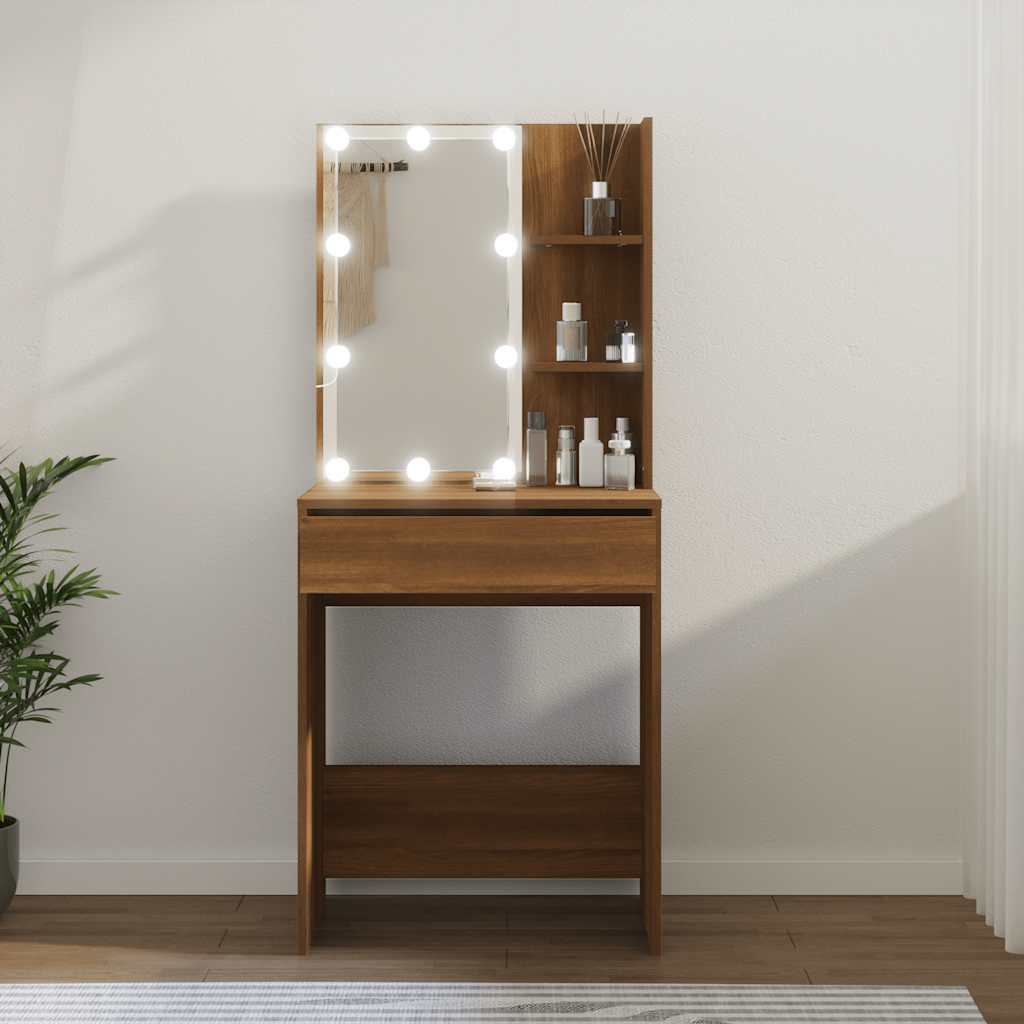 Toucador com leds 60x40x140 cm cor carvalho castanho