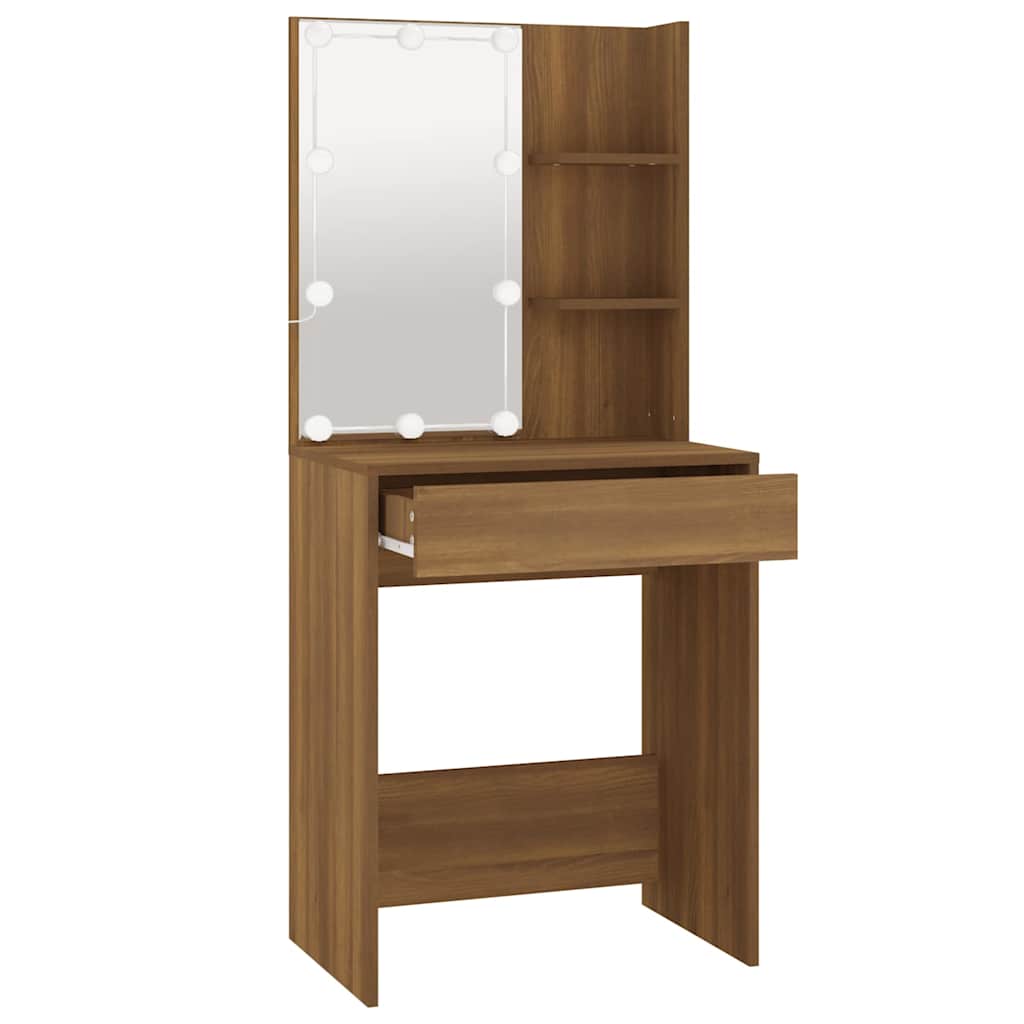 Toucador com leds 60x40x140 cm cor carvalho castanho