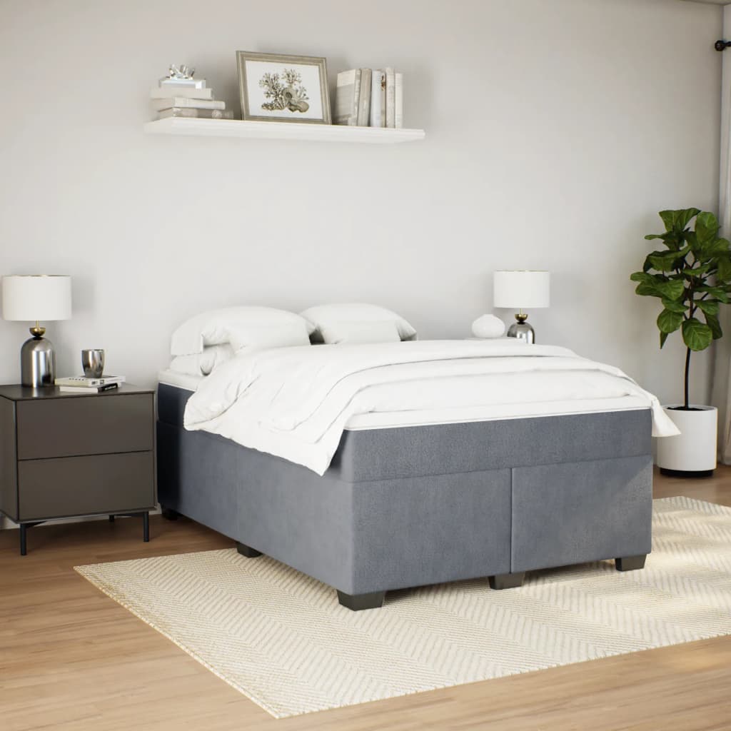 Cama com molas/colchão 140x200 cm veludo cinzento-escuro