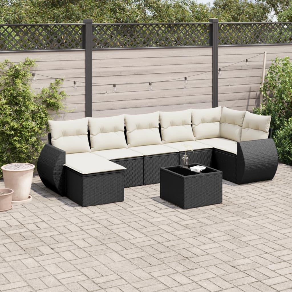 7 Pcs conjunto de sofás p/ jardim c/ almofadões vime PE preto