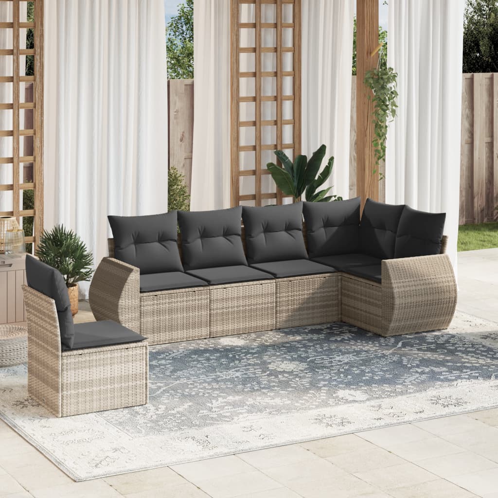 6 Pcs conj. sofás jardim com almofadões vime PE cinzento-claro
