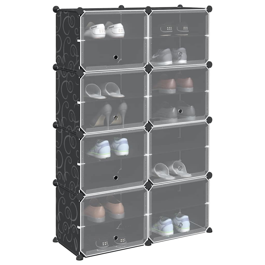 Organizador de arrumação com 8 cubos e portas PP preto
