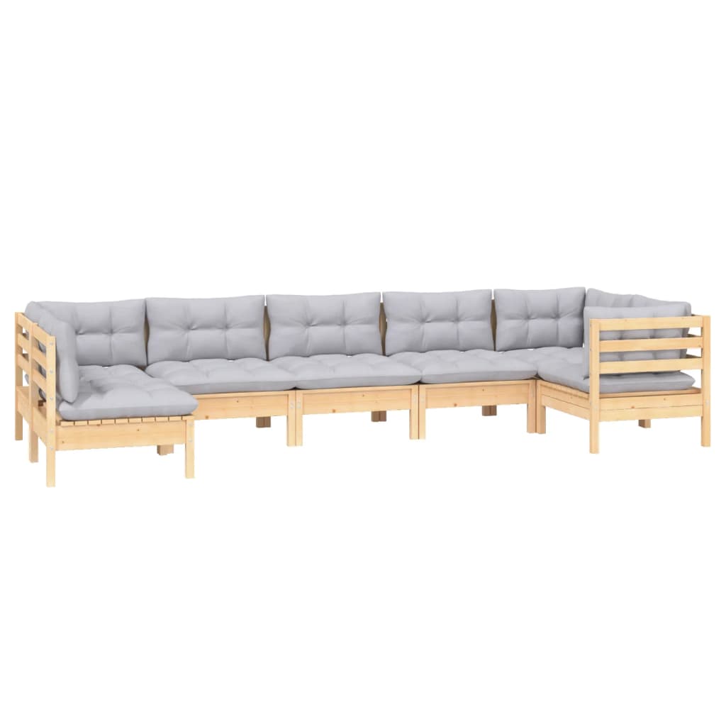 7 Pcs conjunto lounge de jardim c/ almofadões cinza pinho