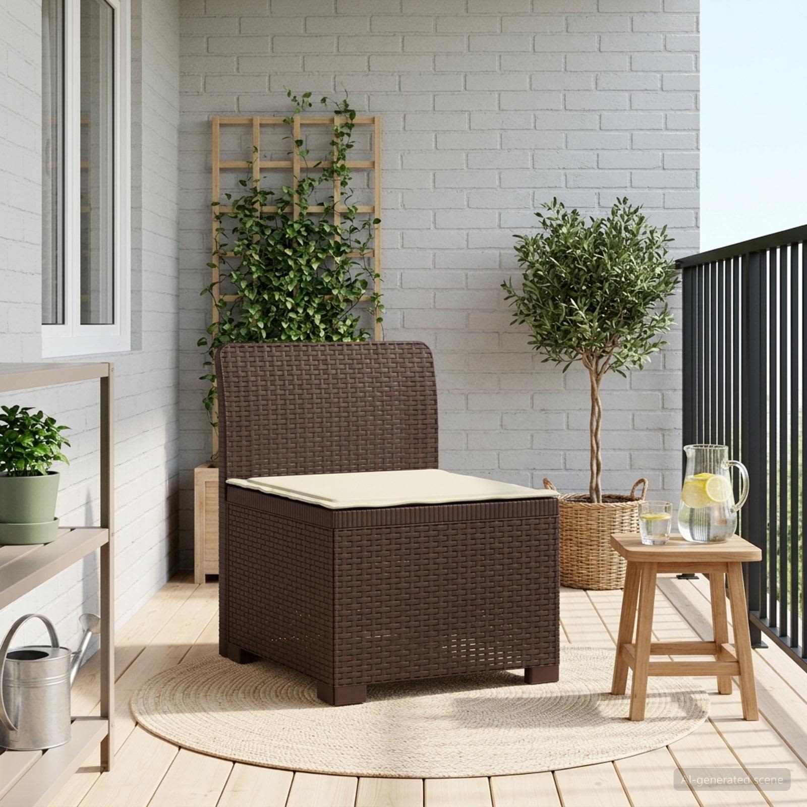 Sofá de jardim 1 lugar com almofada look rattan PP castanho