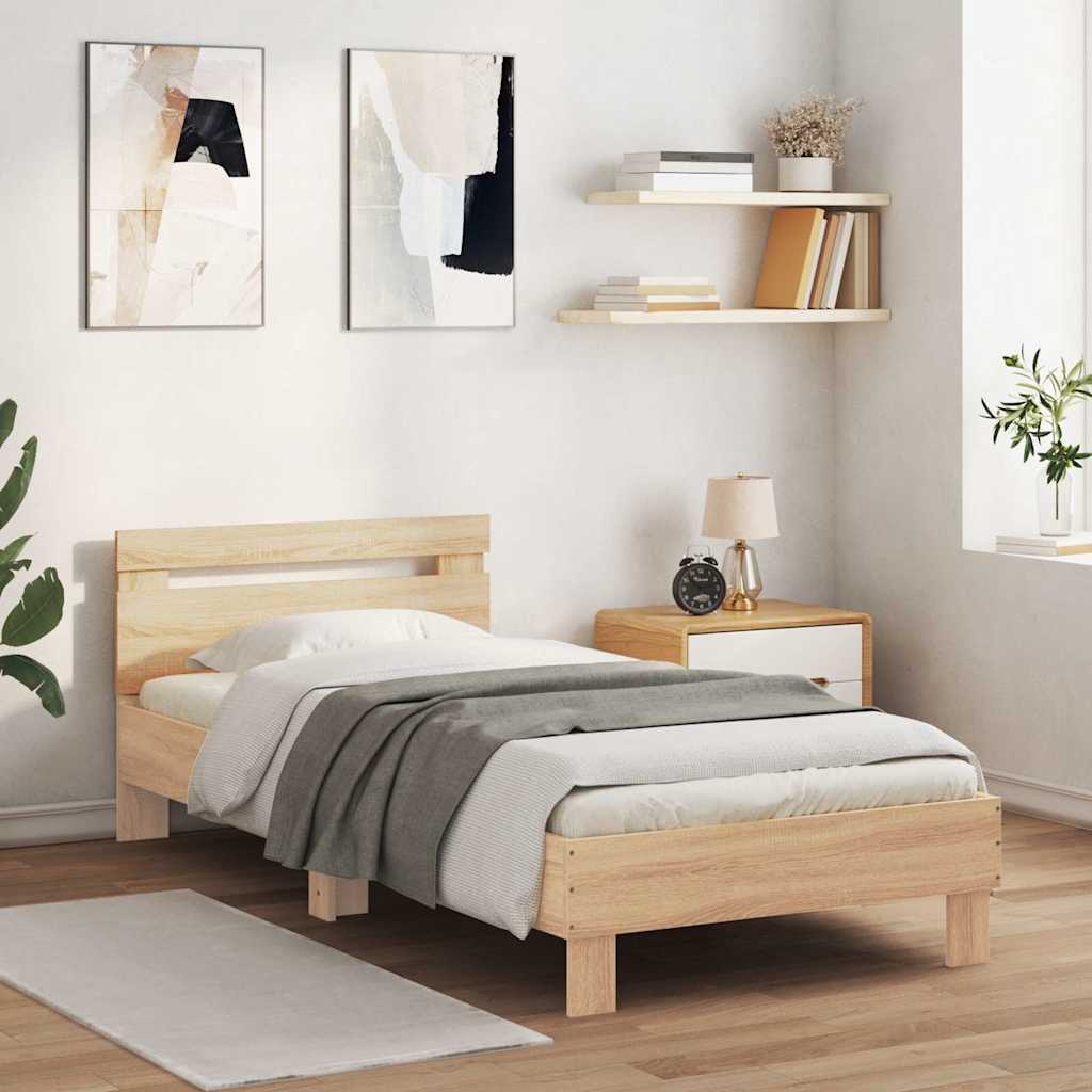 Cama sem colchão com cabeceira 75x190 cm carvalho sonoma