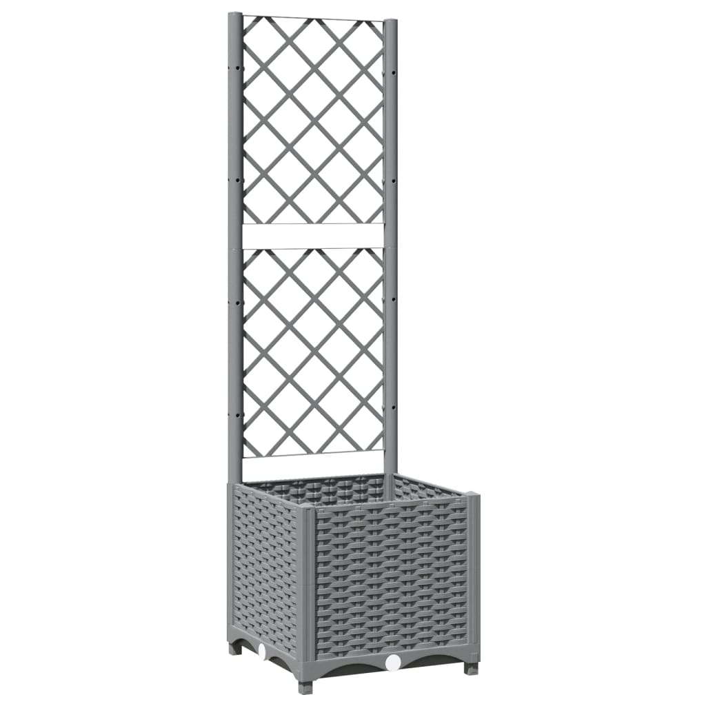 Vaso/floreira jardim c/ treliça 40x40x136 cm PP cinzento-claro
