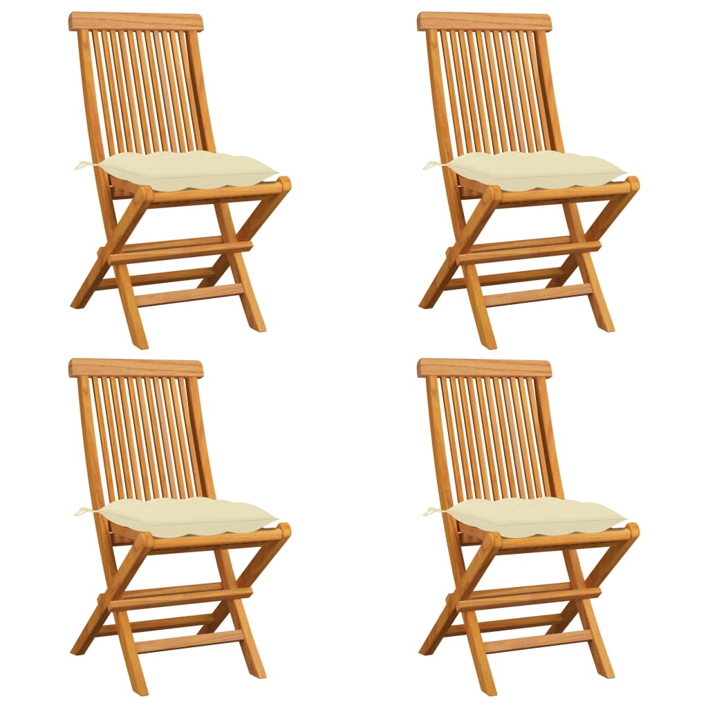 Cadeiras de jardim c/ almofadões branco nata 4 pcs teca maciça