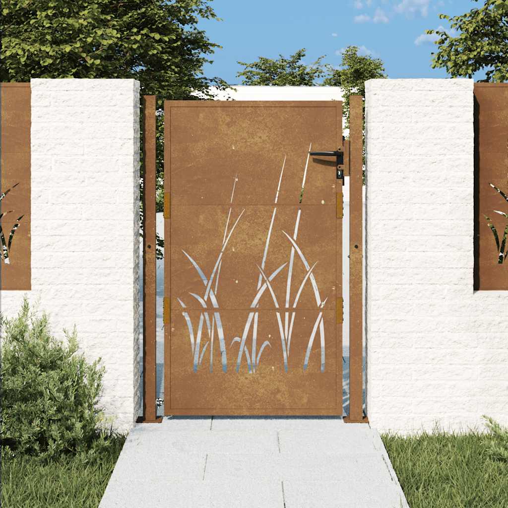 Portão de jardim 100x125 cm em aço corten com design de grama