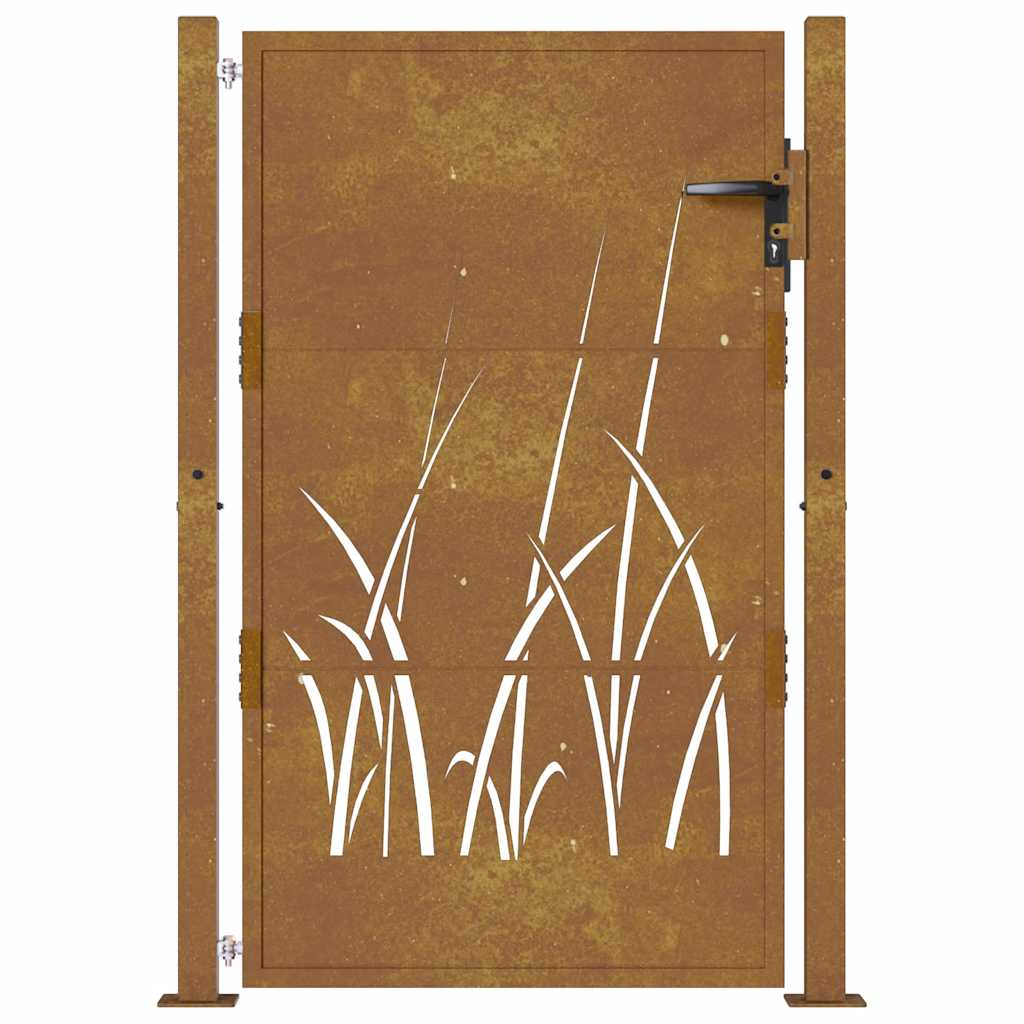 Portão de jardim 100x125 cm em aço corten com design de grama