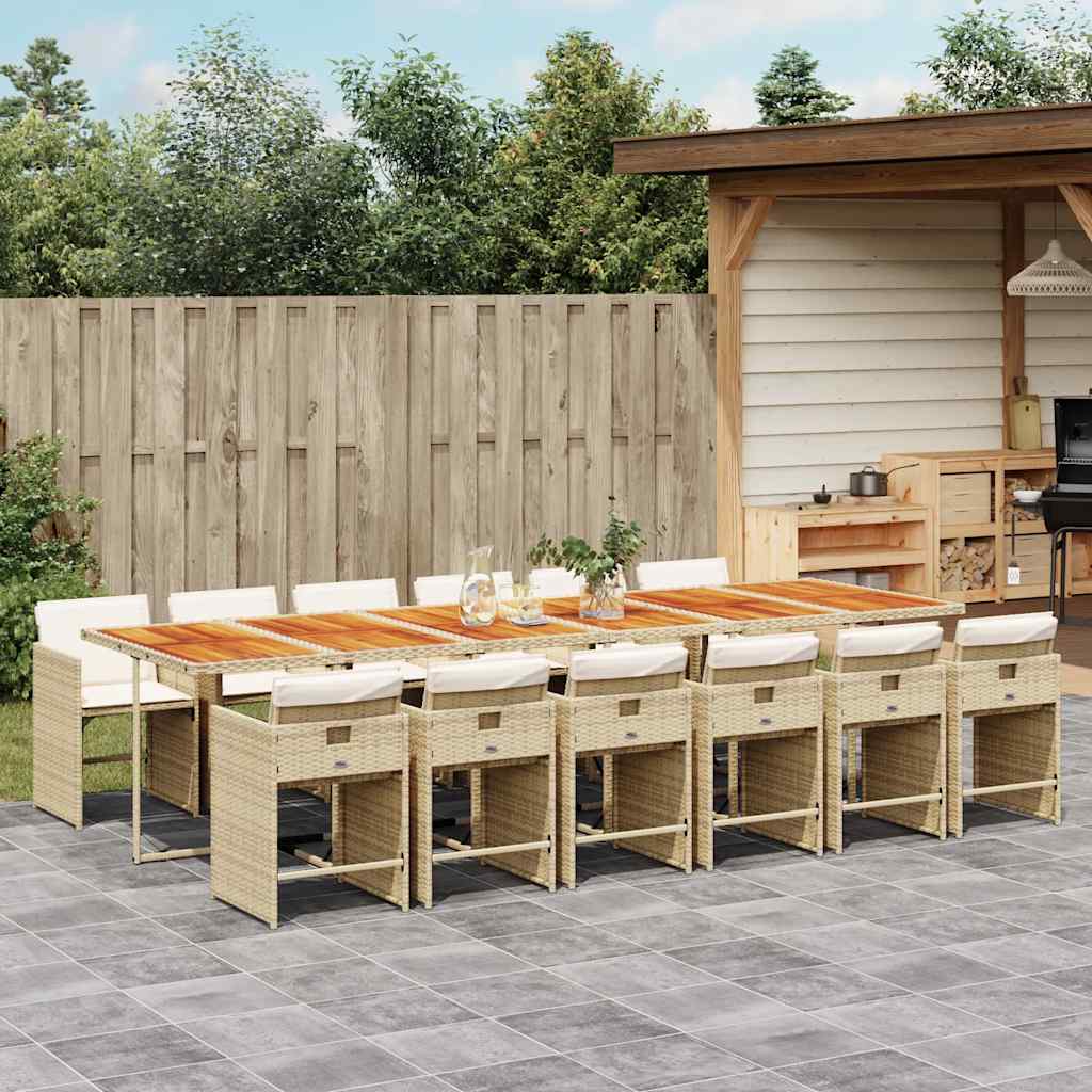 13 Pcs conjunto de jantar p/ jardim com almofadões vime PE bege