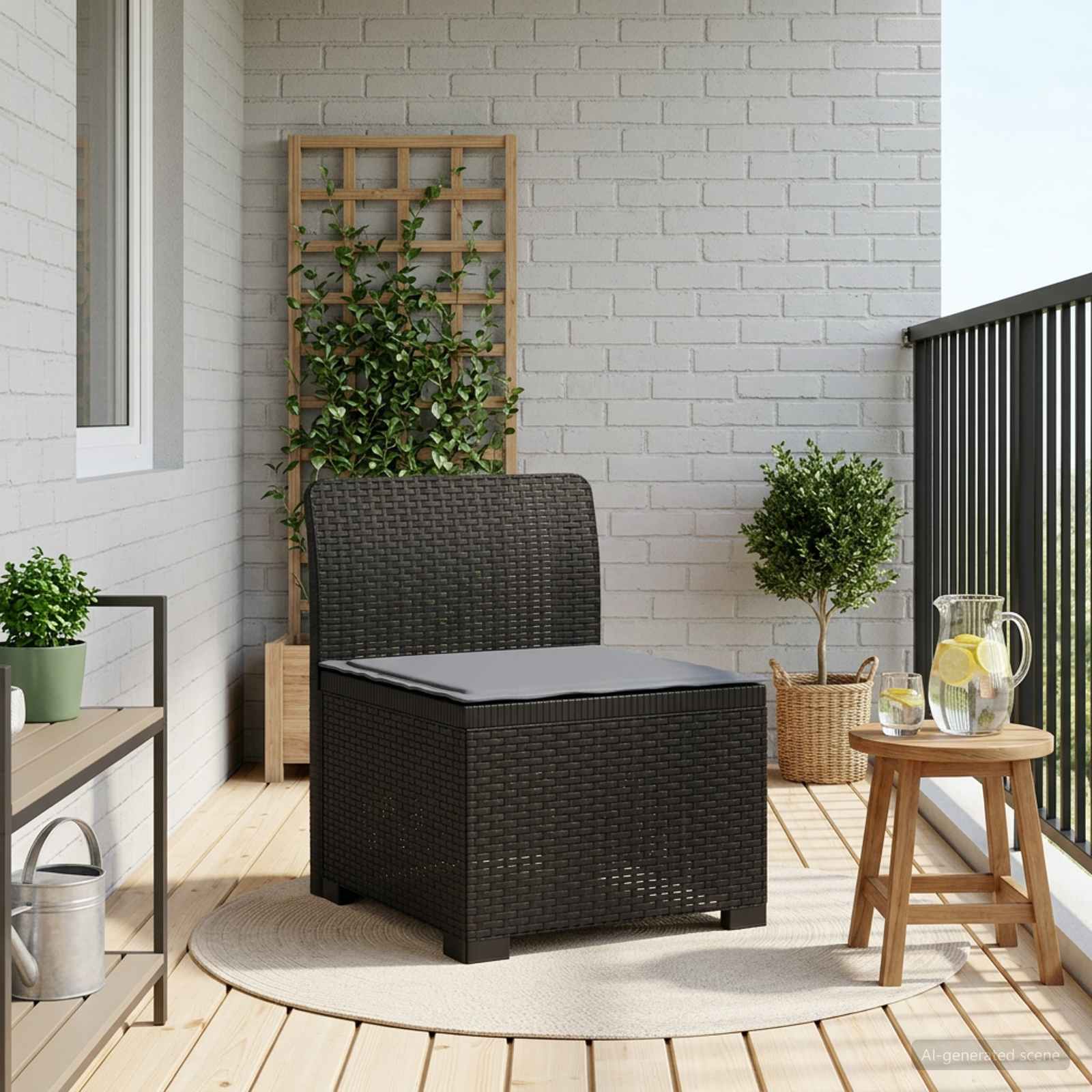 Sofá de jardim 1 lugar com almofada look rattan PP antracite