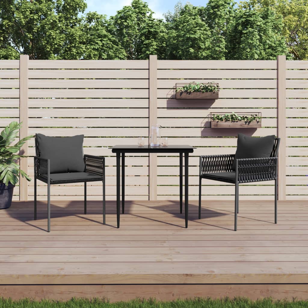 3 Pcs conjunto de jantar p/ jardim c/ almofadões vime PE e aço