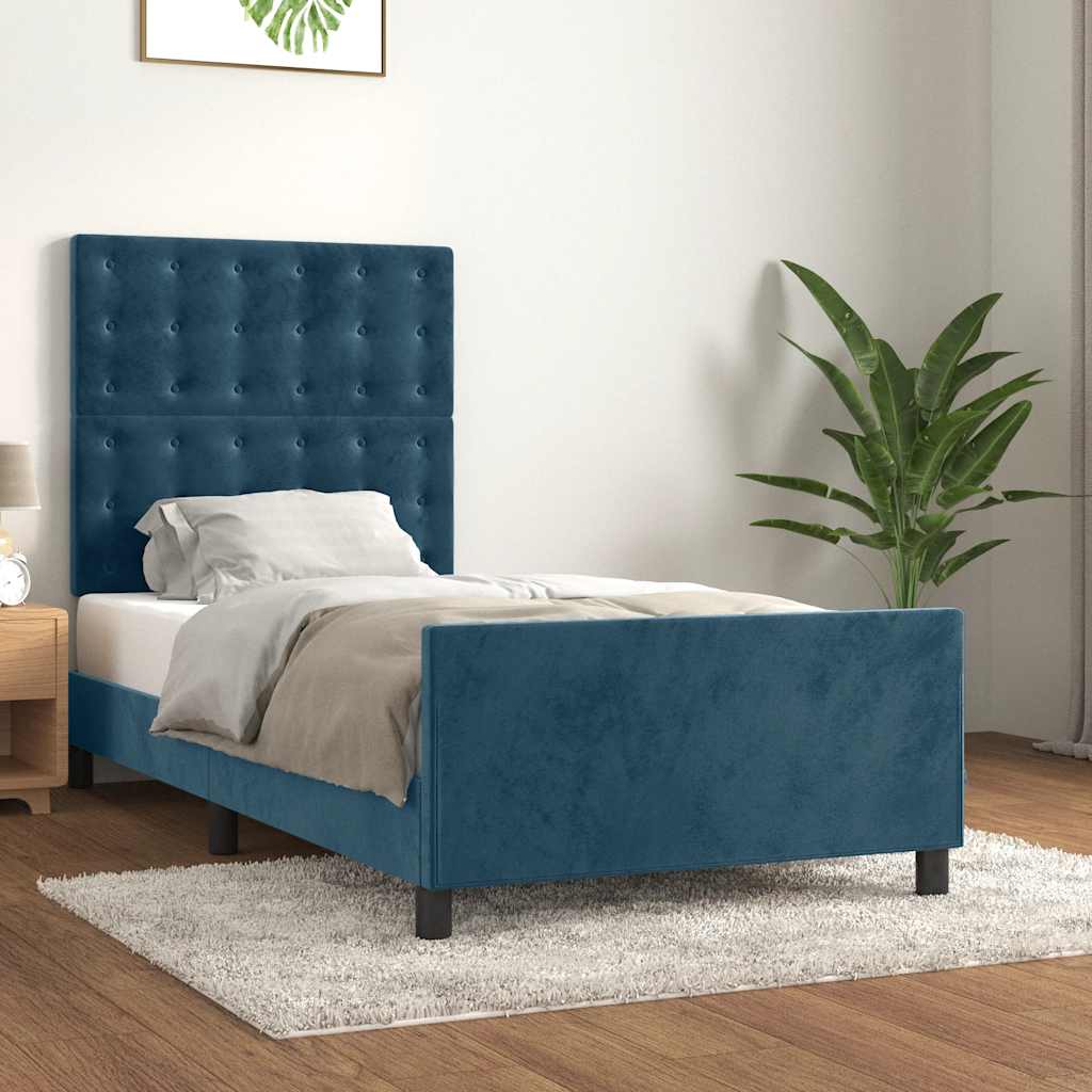 Estrutura de cama sem colchão 80x200 cm veludo azul-escuro