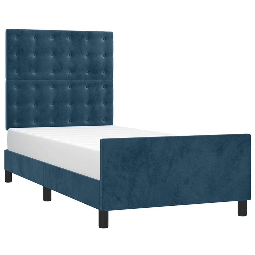 Estrutura de cama sem colchão 80x200 cm veludo azul-escuro