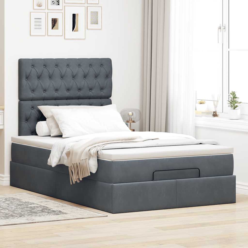 Estrutura de cama otomana com colchões cinza escuro veludo
