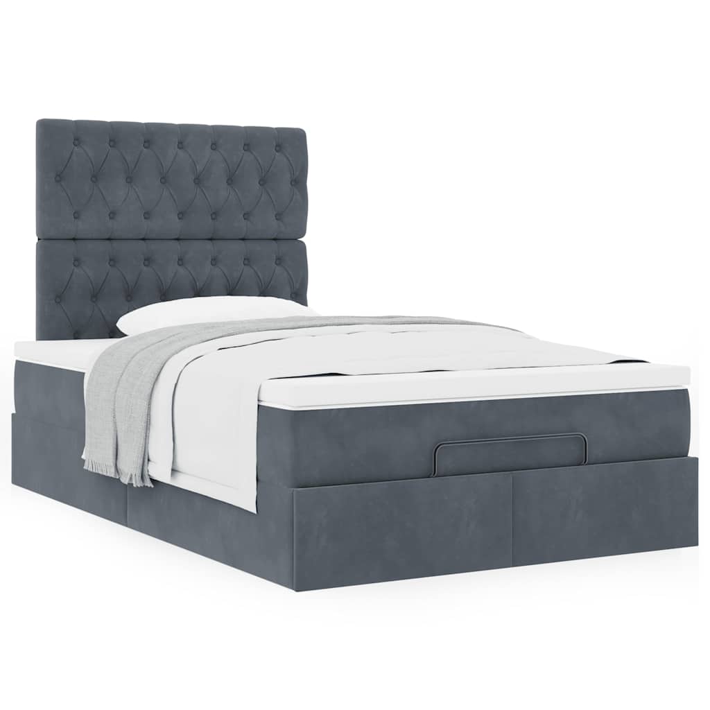 Estrutura de cama otomana com colchões cinza escuro veludo