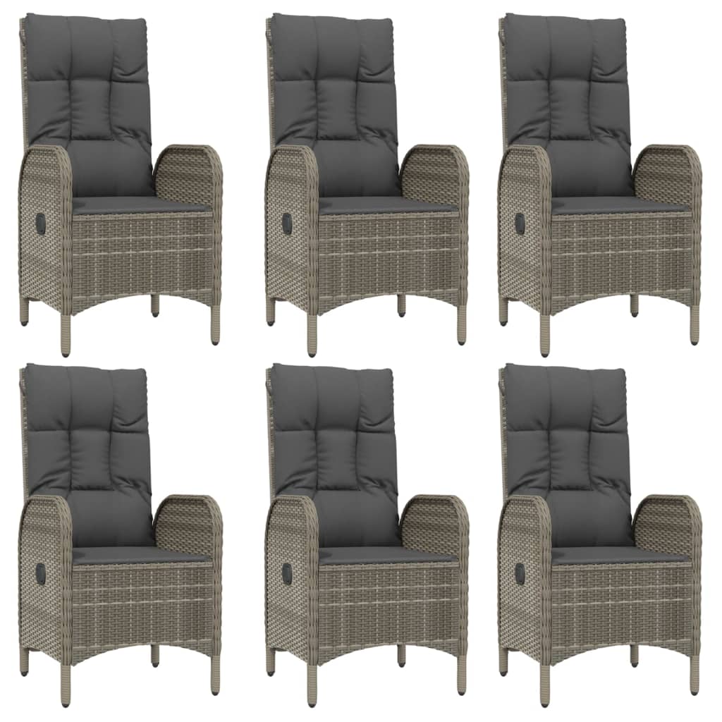 7 Pcs conjunto jantar jardim c/ almofadões vime PE preto/cinza