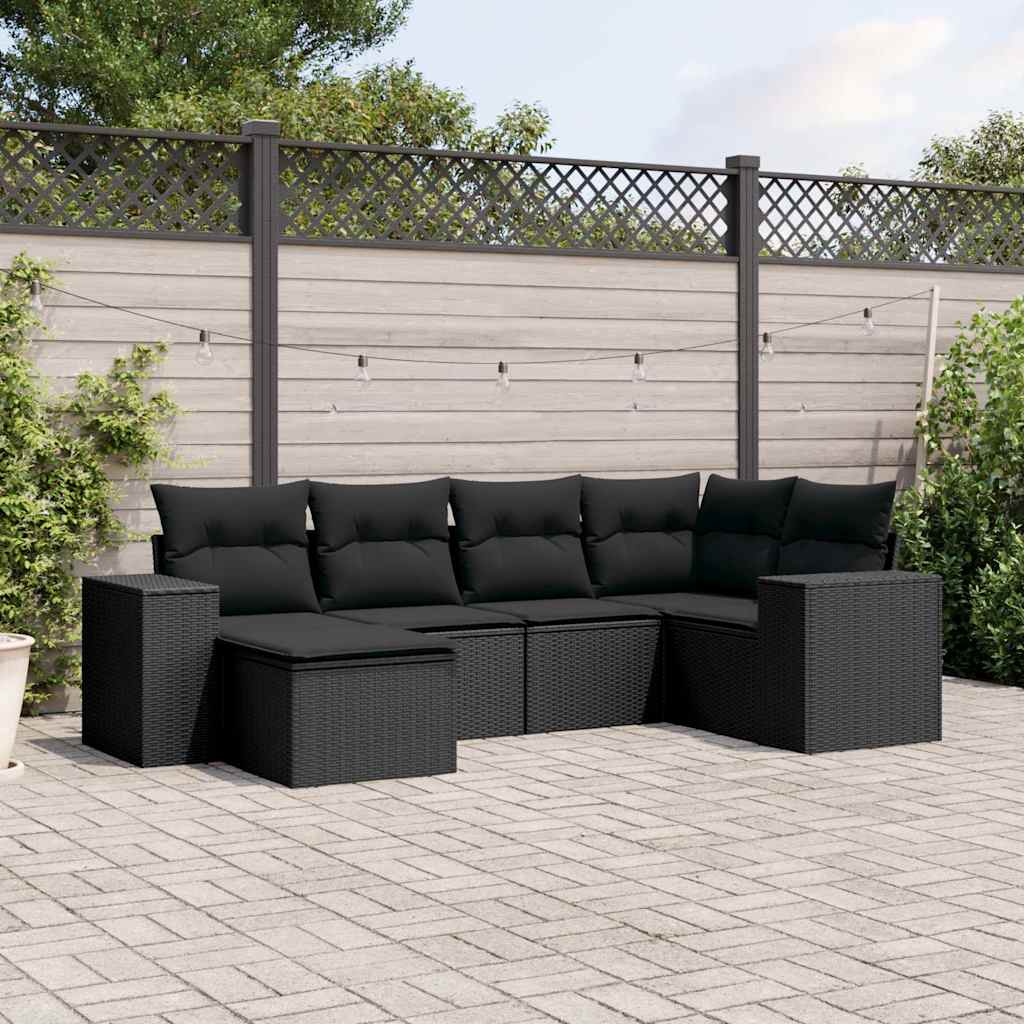 6 Pcs conjunto sofás de jardim c/ almofadões vime PE preto