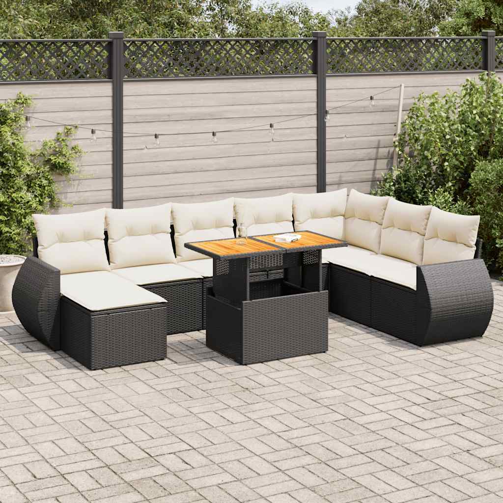 9 Pcs conjunto de sofás p/ jardim c/ almofadões vime PE preto