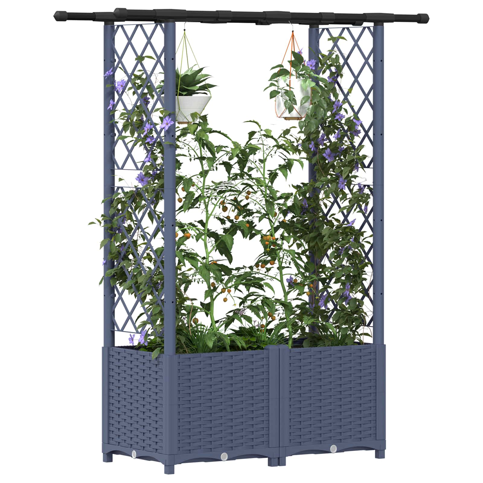 Cama elevada com treliça e telhado cinzento 124,5 x 40 x 136 cm