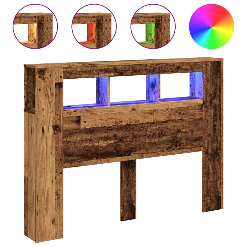 Cabeceira c/ leds 140x18,5x103,5cm deriv. madeira madeira velha