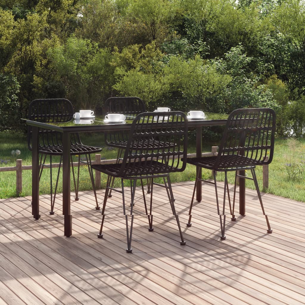5 Pcs conjunto de jantar p/ jardim vime PE preto