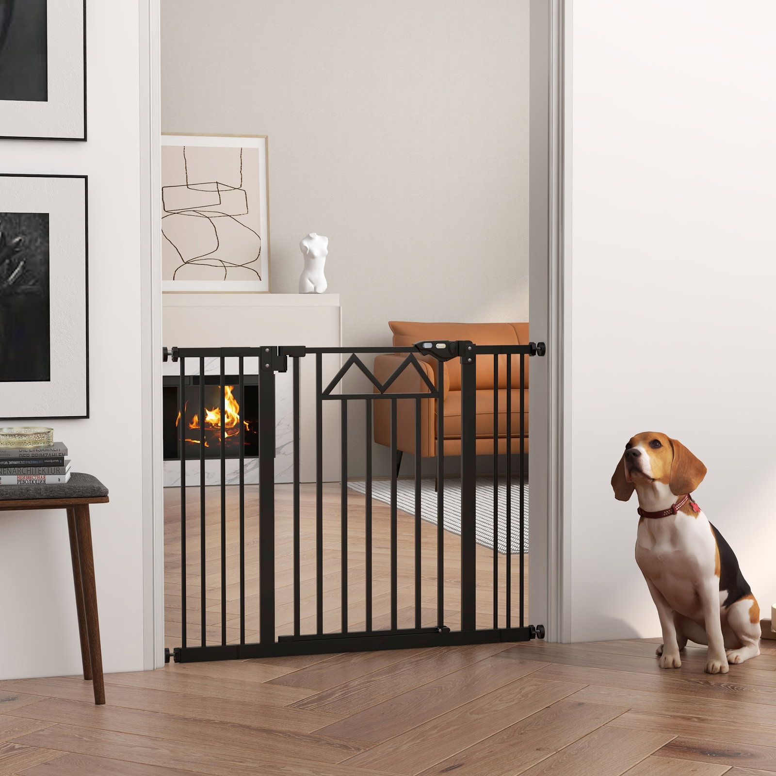 Barreira de segurança extensível para animais de estimação com fecho automático e sistema de duplo bloqueio 74-100x76 cm preto