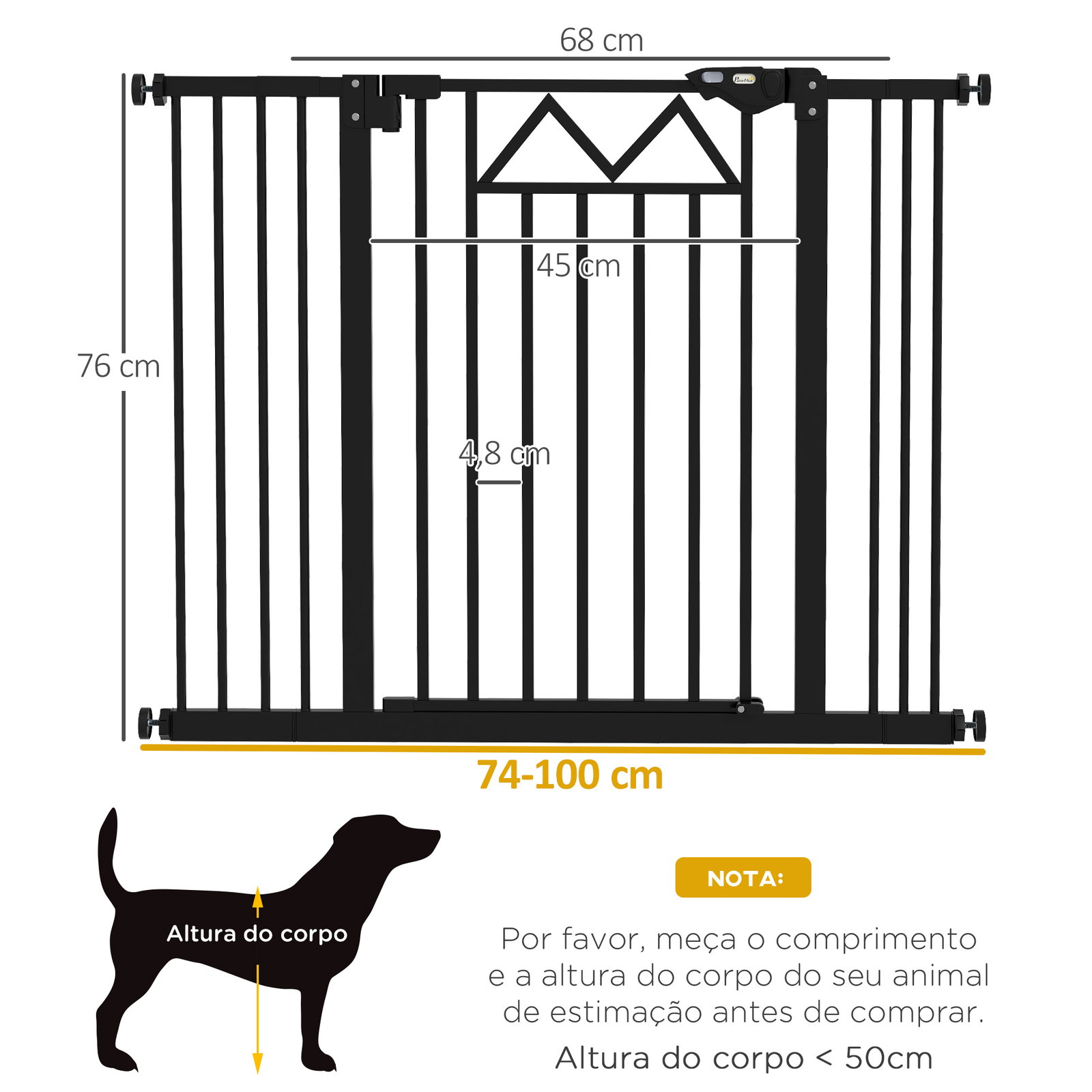 Barreira de segurança extensível para animais de estimação com fecho automático e sistema de duplo bloqueio 74-100x76 cm preto